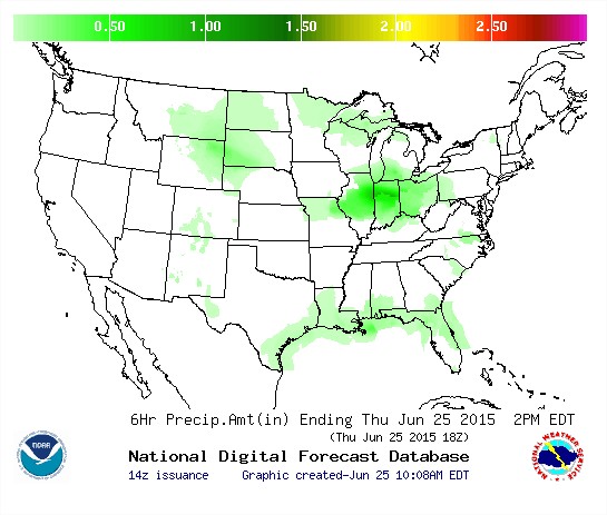 Chuvas nas últimas seis horas nos EUA - NOAA