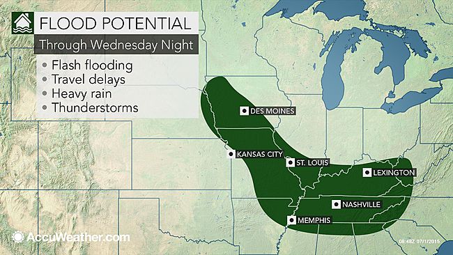 Previsão de inundações nesta quarta-feira (1) - Fonte: Accuweather