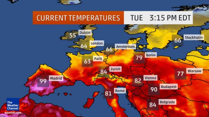 Onda de Calor na Europa - Fonte: The Weather Channel