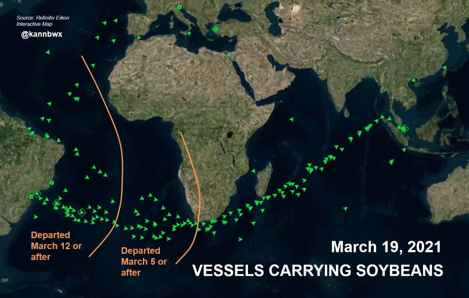 Fluxo de navios com soja - 19 Março 2021