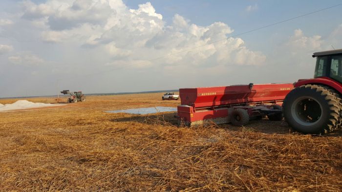 Imagem do dia - Correção de solo em Gaúcha do Norte (MT), na Fazenda Cordasso, do produtor Marcos Cordasso e consultor Emerson Reis